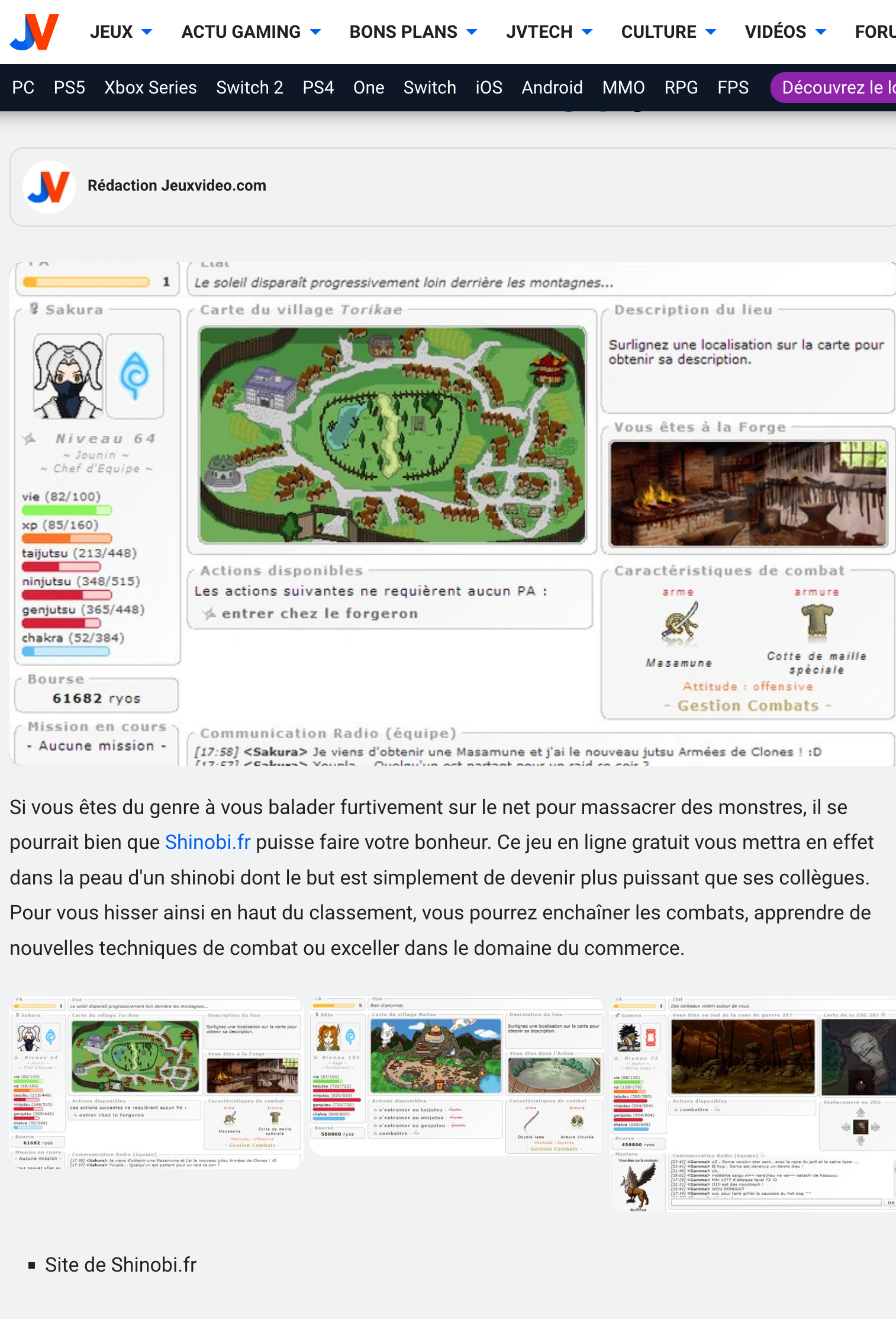 Article JeuxVideo.com - Devenez un ninja avec Shinobi.fr